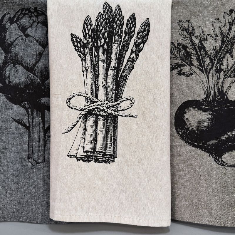 Kjøkkenhåndkle i halvlin - grønnsakshage